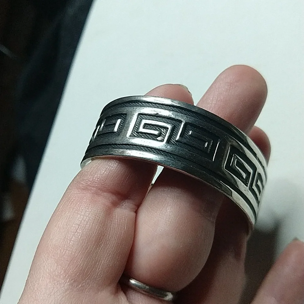 Solid sterling silver 925 greek key scroll design cuff bracelet vintage mexico